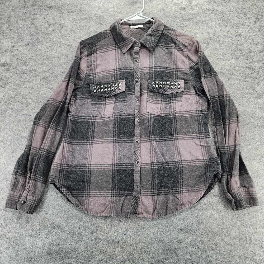 Maurices Shirt Womens Medium Button Up Long Sleeve Gray Plaid